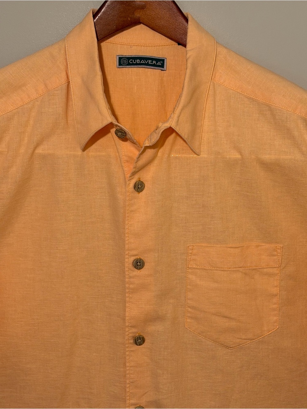 Cubavera Men's Peach/Orange Short-Sleeve Linen Island-Inspired Camp Shirt